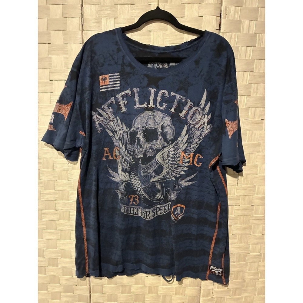 Affliction American Customs Skull Built For Speed T Shirt Mens 3XL USA